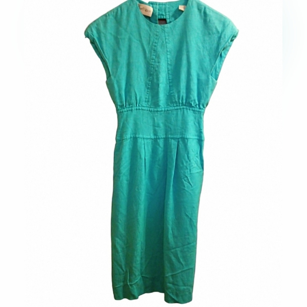Vintage 70/80's Albert Nipon  Size 2 Turquoise Open‎ Back Linen Blend Dress